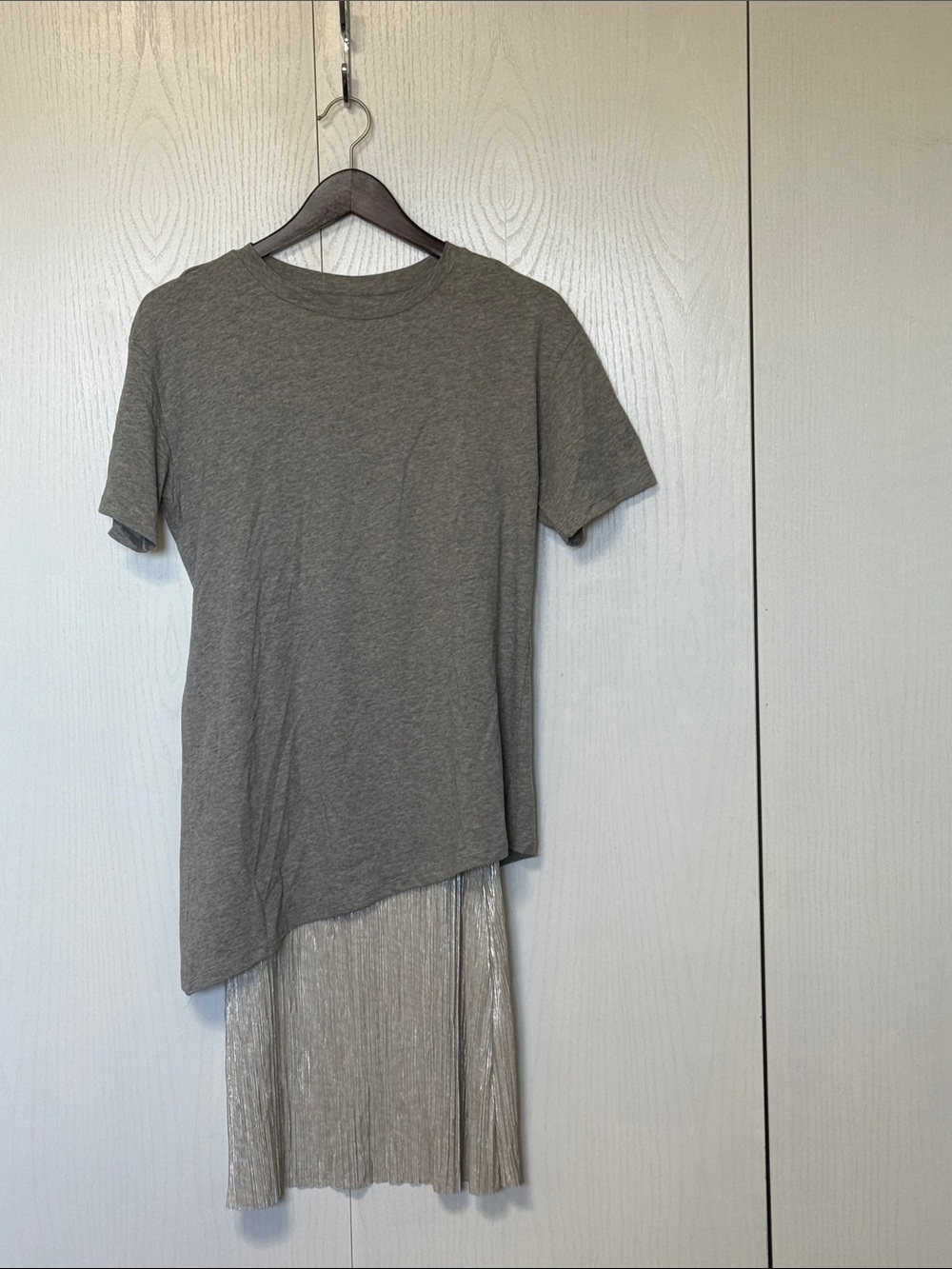 Zara Gray Asymmetric Midi Dress with Pleated Hem